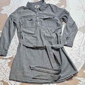Mud Pie Charcoal Button-Up Long Sleeve Dress 100% Cotton